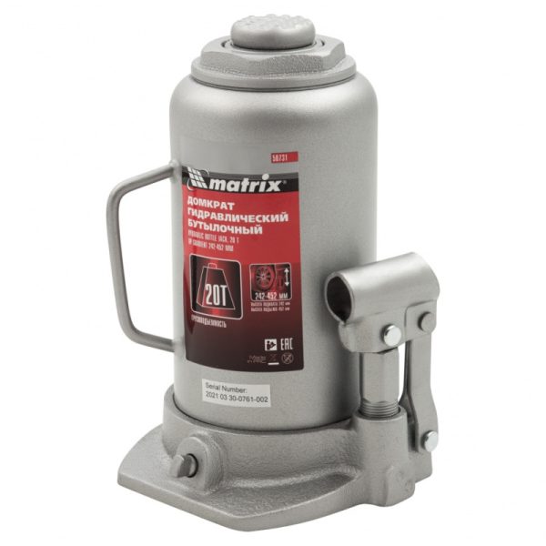 Домкрат бутылочный 20т h подъема 242–452 мм MATRIX MASTER
