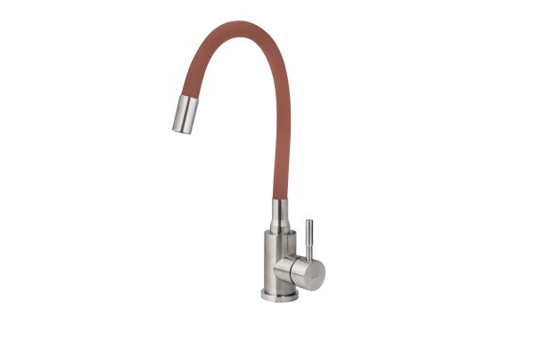 Смеситель VIKO кухня боковой с коричневым гибким изливом Ø35 с гайкой, (нерж. сталь), корпус: серебро