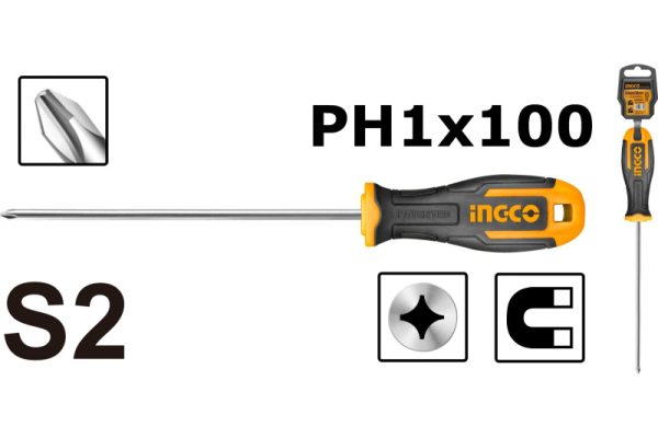 Отвертка крестовая PH1*100 мм INGCO HS68PH1100 INDUSTRIAL