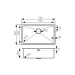 Мойка из нержавейки KAISER 740x440x200*2.0+1.2mm (воронёная сталь) /сифон