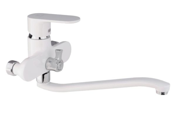 Смеситель для ванны однорычажный, излив 30 см (S), картридж 40 мм, белая эмаль «CALORIE Люкс»