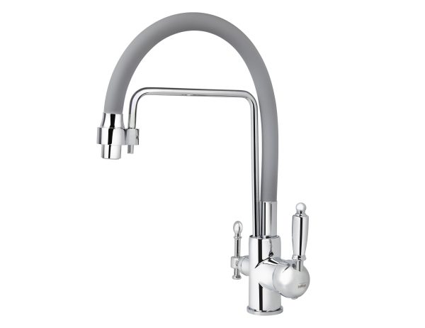 Смеситель VIKO кухня боковой под фильтр Ø35 с гибким серым изливом, латунь, серебро