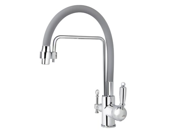 Смеситель VIKO кухня боковой под фильтр Ø35 с гибким серым изливом, латунь, серебро