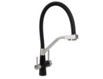 Смеситель VIKO для кухни под фильтр с гибким изливом Ø35, нерж. сталь (корпус/излив: черный матовый, серебро/черный)