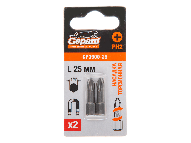 Бита Ph 2*25 мм торсионная GEPARD GP3900-25 2 шт Бита Ph 2*25 мм торсионная GEPARD GP3900-25 2 шт