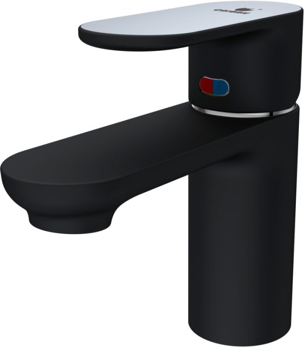 Смеситель для умывальника однорычажный, излив литой, карт. 40 мм, черный на гайке, «CALORIE Люкс»