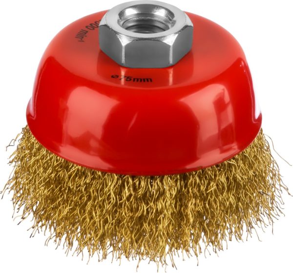 Щетка для УШМ 75 мм М14 чашка витая стальная латун проволока 0
