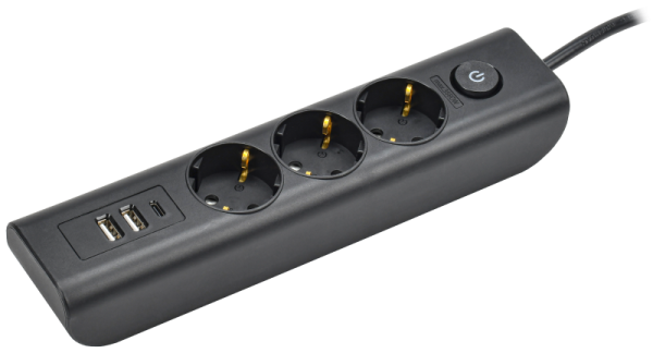 Удлинитель быт. з/к 3 места/2метра 3680Вт 16А/250В USBх3 (ПВС 3х1мм2) У03В черный MODERN IEK (уп.30)