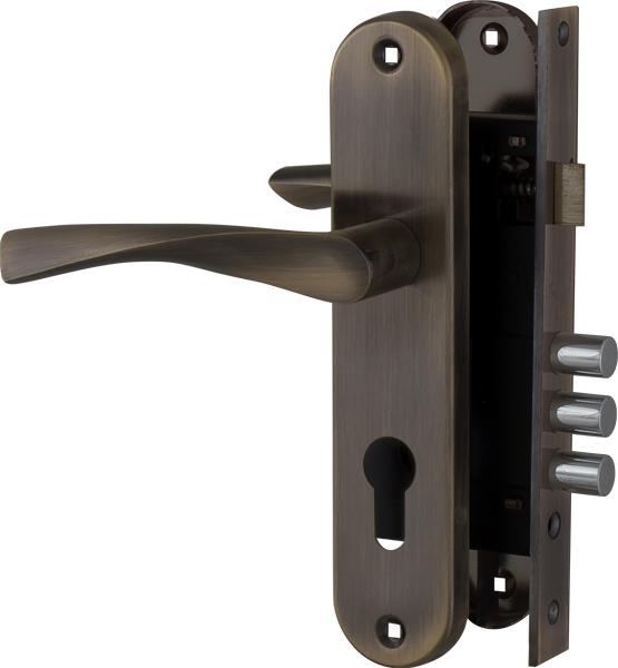 Корпус врезного замка с защёлкой в комплекте с ручкой SET F1511W/B AB (бронза)//FUARO