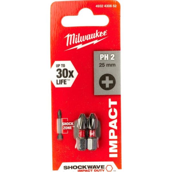 Бита PH 2*25 мм ударная Milwaukee SHOCKWAVE 2 шт