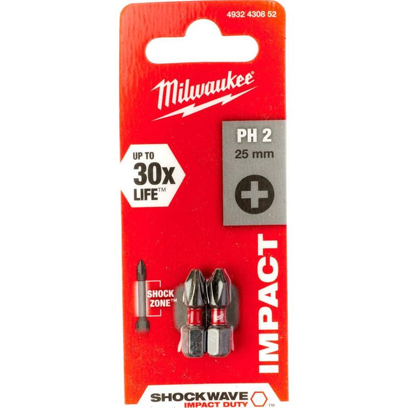 Бита PH 2*25 мм ударная Milwaukee SHOCKWAVE 2 шт Бита PH 2*25 мм ударная Milwaukee SHOCKWAVE 2 шт