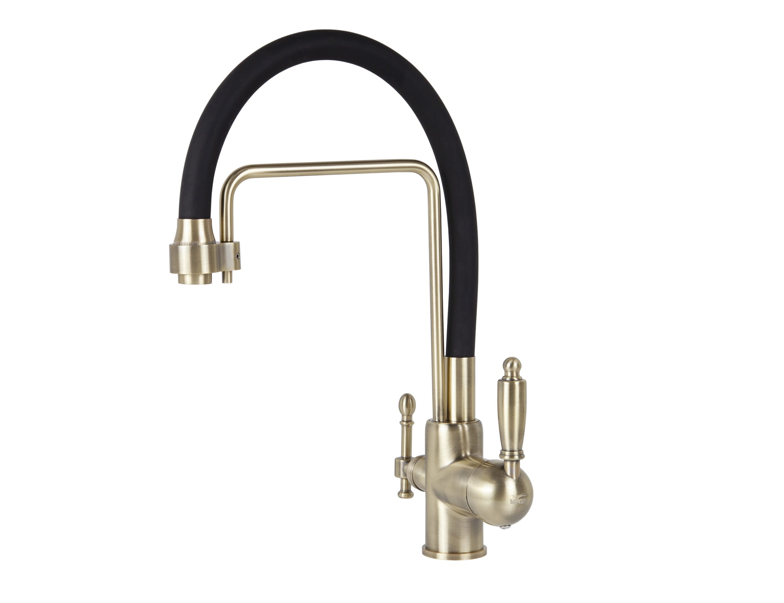 Смеситель VIKO кухня боковой под фильтр Ø35 с черным гибким изливом, корпус: бронза (латунь) Смеситель VIKO кухня боковой под фильтр Ø35 с черным гибким изливом, корпус: бронза (латунь)