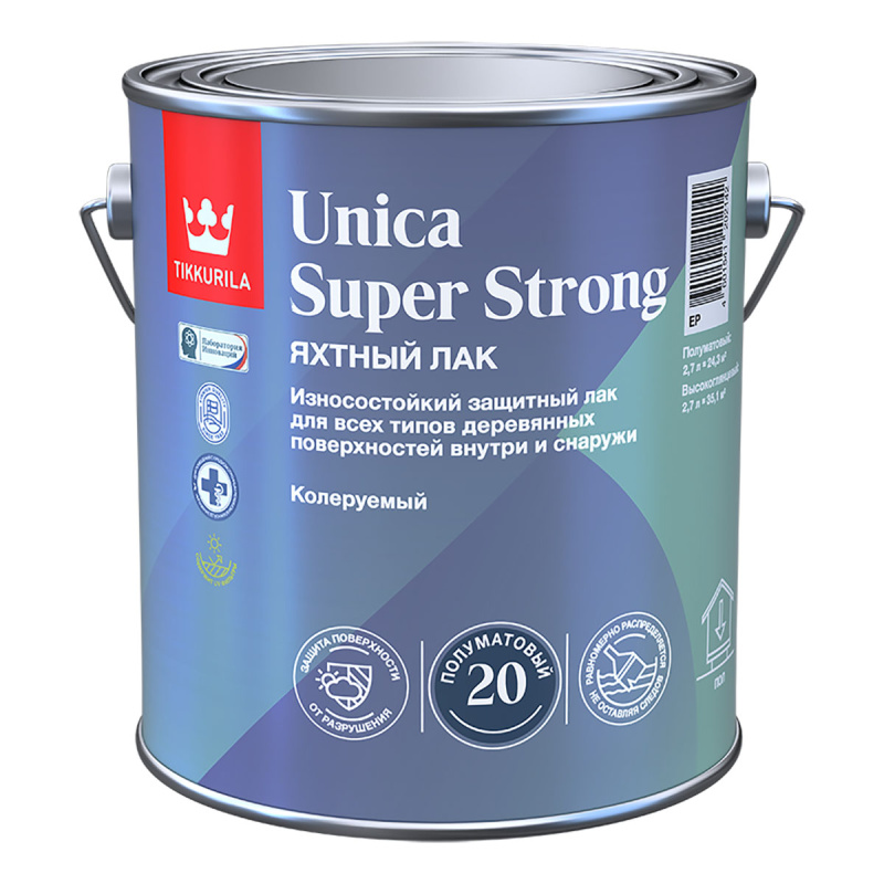 Лак универсальный Tikkurila UNICA SUPER STRONG EP п/матовый 2,7л