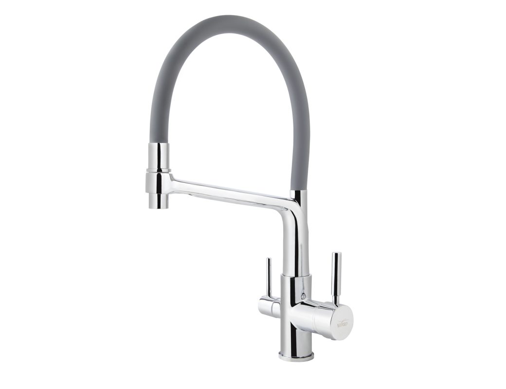 Смеситель VIKO кухня боковой под фильтр Ø35 с гибким серым изливом, корпус: хром (латунь)