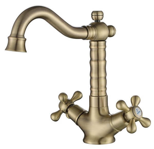 Смеситель KAISER Carlson Style для раковины крест керамика (бронза)