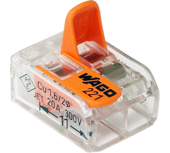 Клемма универсальная на 2 провода.0,2-4,0 мм2 221-412 WAGO (уп.5 шт)