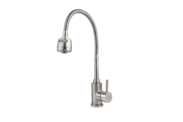 Смеситель VIKO кухня боковой с гибким изливом Ø35 с гайкой (нерж. сталь)/серебро