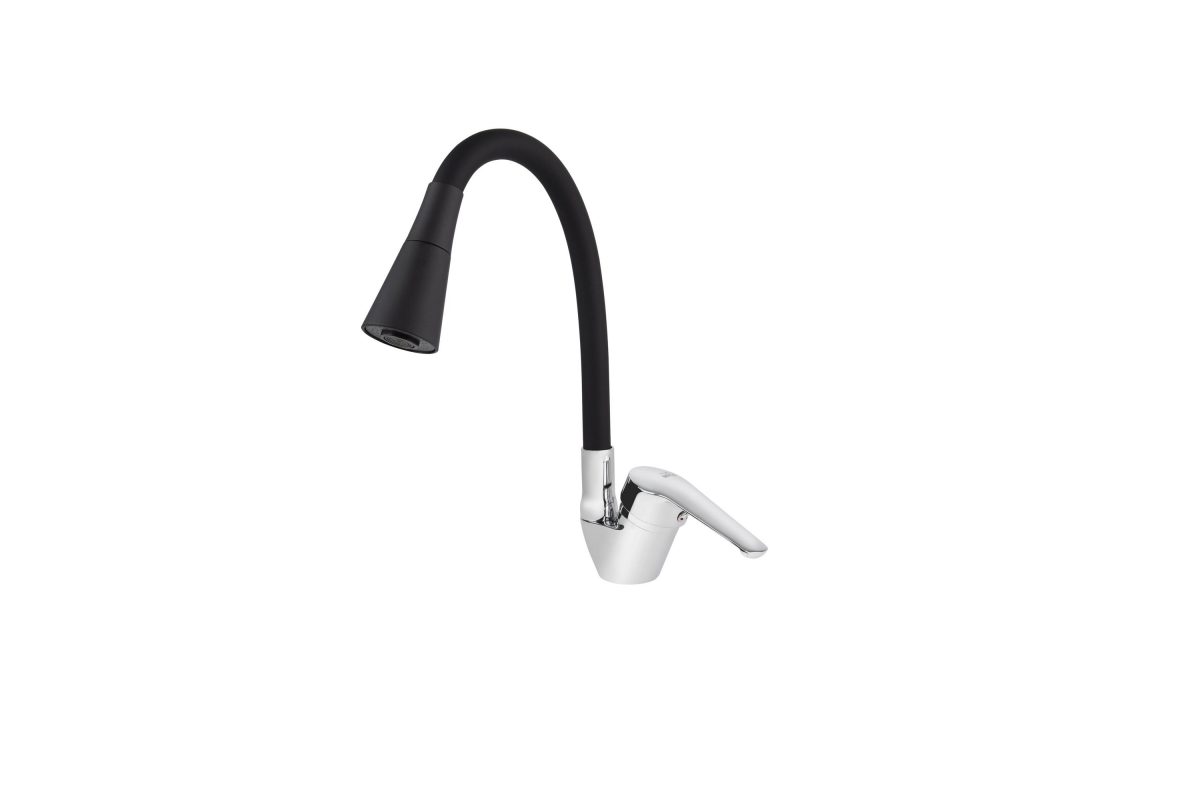 Смеситель VIKO кухня боковой Ø40 с гайкой черным гибким изливом (2-jet)