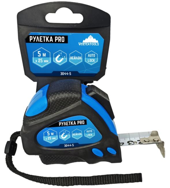 Рулетка 5 м*25 мм НЕЙЛОН АВТОСТОП VERTEXTOOLS