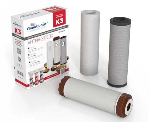 Комплект картриджей К-3 Обезжелезивание (ПП-5М, УГП-10, ФП-10) "Аквабрайт" (5)