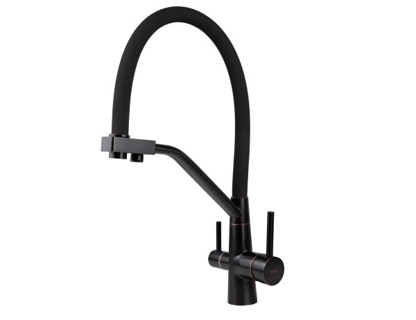 Смеситель VIKO для кухни под фильтр с гибким изливом Ø35, нерж. сталь (корпус/излив: бронза черная/черный)