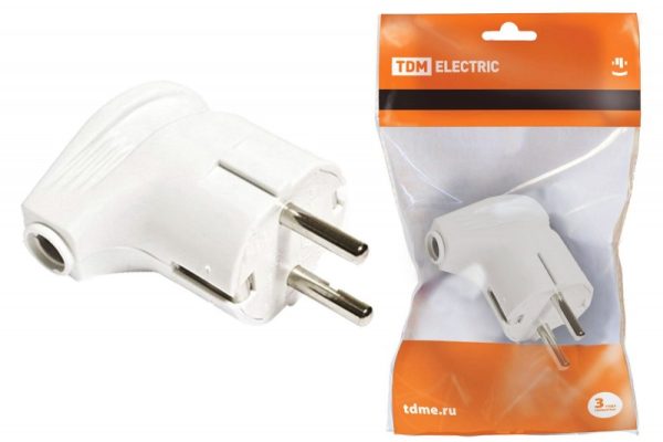 Вилка угловая с/з белая 16А 250В TDM/ 30