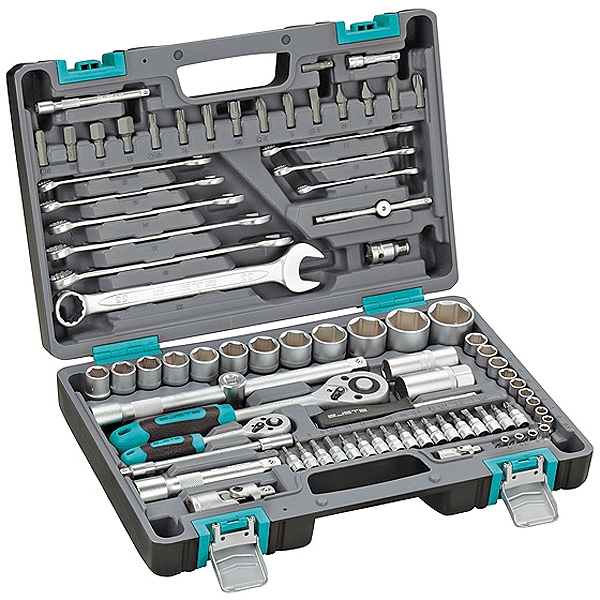 Набор инструментов 82 предмета 1/2" 1/4" Сrv пластиковый кейс STELS 14105