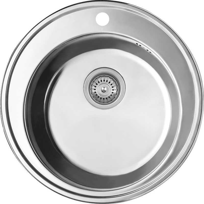 Мойка из нержавейки "KAISER" (круглая) врезная Ø510x180*0.8mm хром/сифон