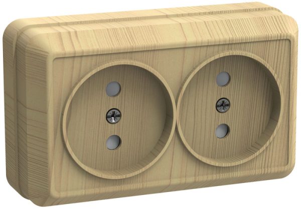 РС22-2-ОС Розетка 2местн. без з/к 10А откр.уст. ОКТАВА (сосна) (упак.288/24)