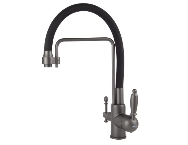 Смеситель VIKO кухня боковой под фильтр Ø черным гибким изливом, латунь, воронёная сталь