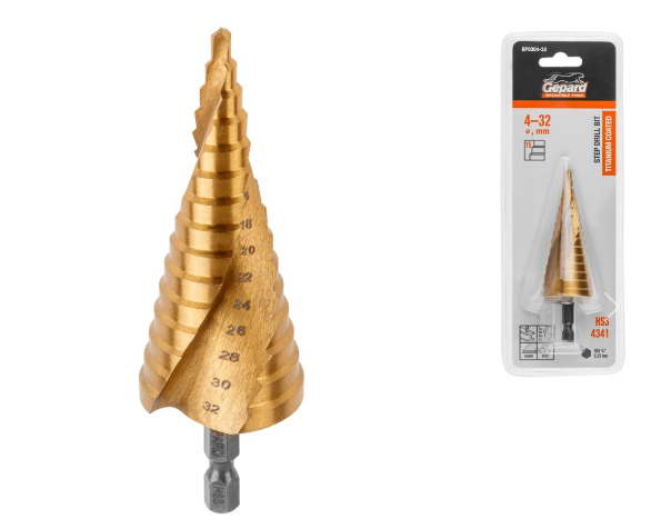 Сверло ступенчатое по металлу от 4 до 32 мм GEPARD Сверло ступенчатое по металлу от 4 до 32 мм GEPARD