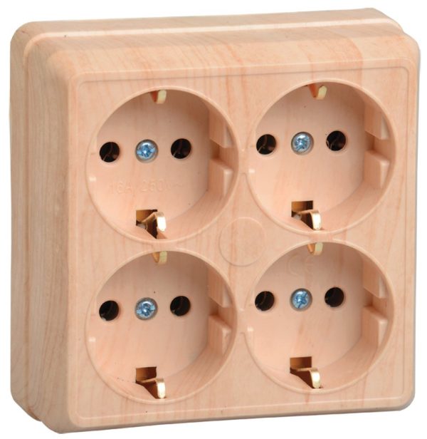Розетка 4местн. с з/к 16А откр.уст. ОКТАВА (сосна) РС24-3-ОС (упак.144/16)
