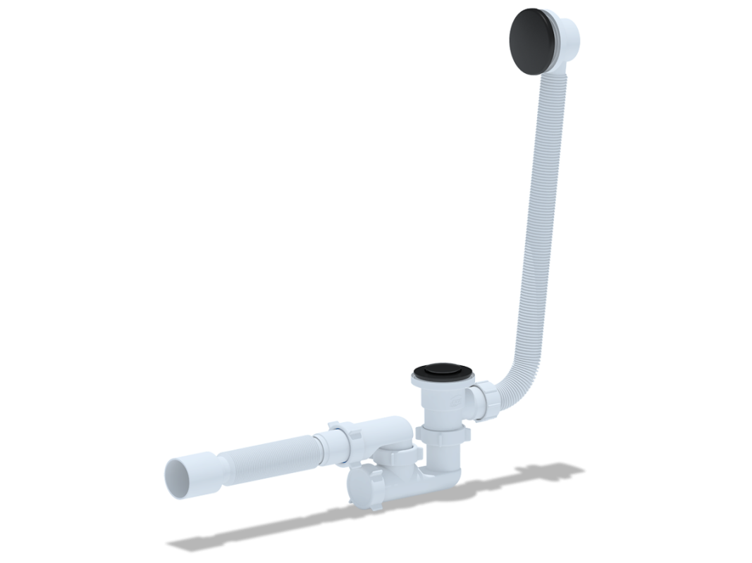 Сифон Ани 1-1/2" д/ванны автомат с выпуском и переливом, регул. с г/тр. 40х50 ,Черный