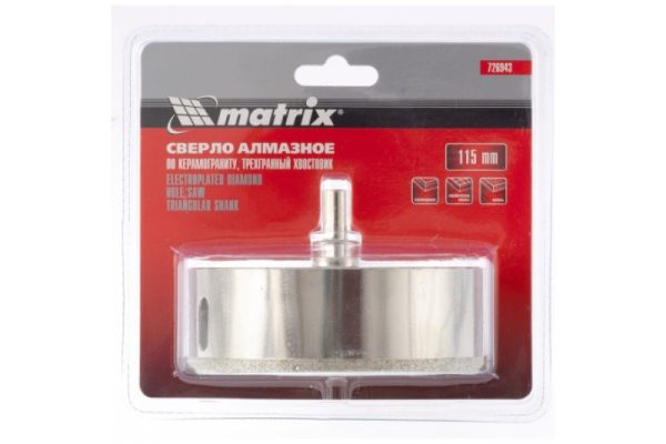 Сверло алмазное по керамограниту 115*67 мм 3-гранный хвостовик Matrix