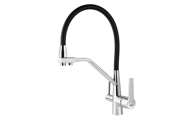 Смеситель VIKO кухня боковой под фильтр Ø35 (латунь) с черным гибким изливом, корпус: хром