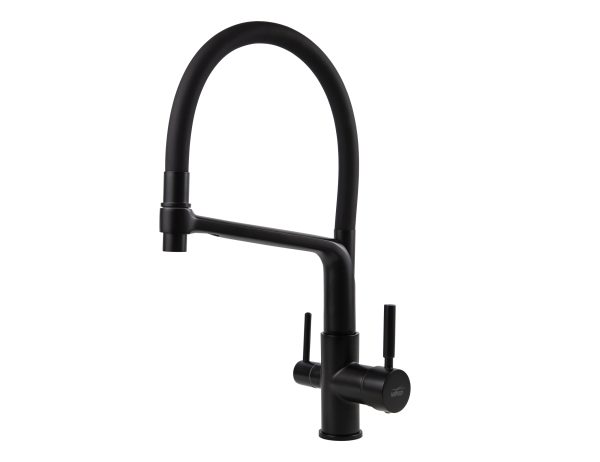 Смеситель VIKO кухня боковой под фильтр Ø35 с черным гибким изливом, латунь, корпус: черный матовый (латунь)