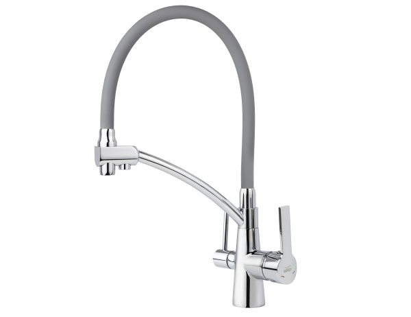 Смеситель VIKO кухня боковой под фильтр Ø35 (латунь) с гибким серым изливом, корпус: хром