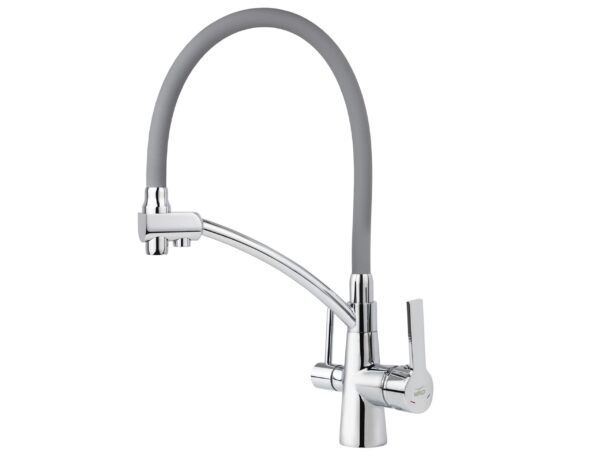 Смеситель VIKO кухня боковой под фильтр Ø35 (латунь) с гибким серым изливом, корпус: хром