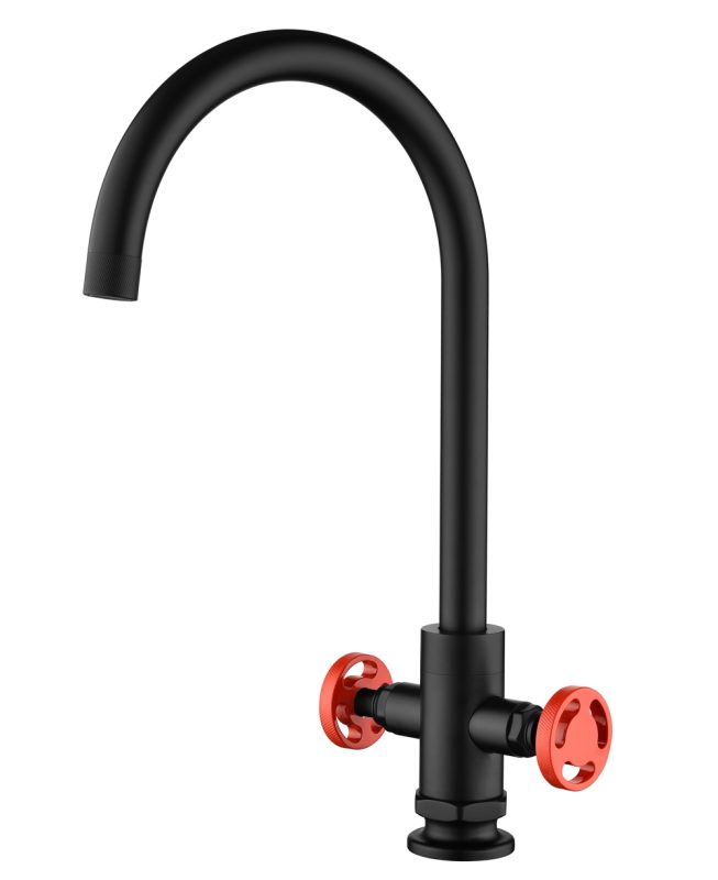 Смеситель KAISER Topaz кухня круг 2-х вентильный "U"- излив, черный матовый