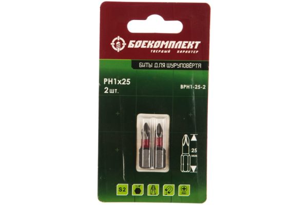 Бита сталь S2 БОЕКОМПЛЕКТ BPH1-25-2 PH 1*25 мм 2 шт