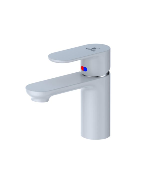 Смеситель для умывальника однорычажный, излив литой, карт. 40 мм, белая эмаль, на гайке «CALORIE Люкс»