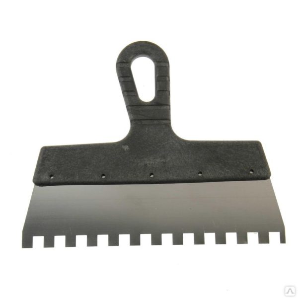 Шпатель зубчатый 250мм с черной ручкой зуб 10*10 мм 311-4250