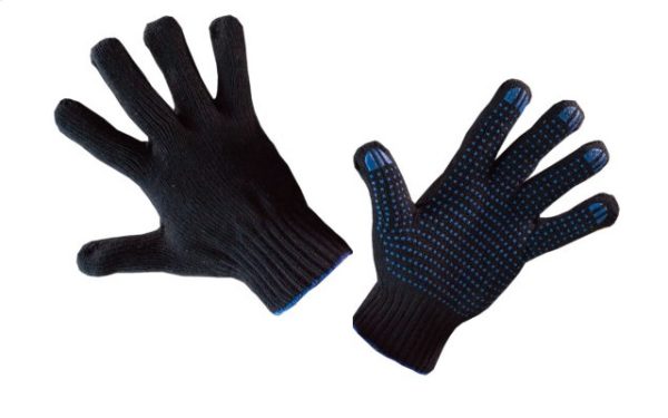 Перчатки х/б двойные 7,5 класс черные с ПВХ