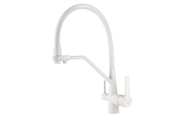 Смеситель VIKO кухня боковой под фильтр Ø35 (латунь) с гибким белым изливом, корпус: белый