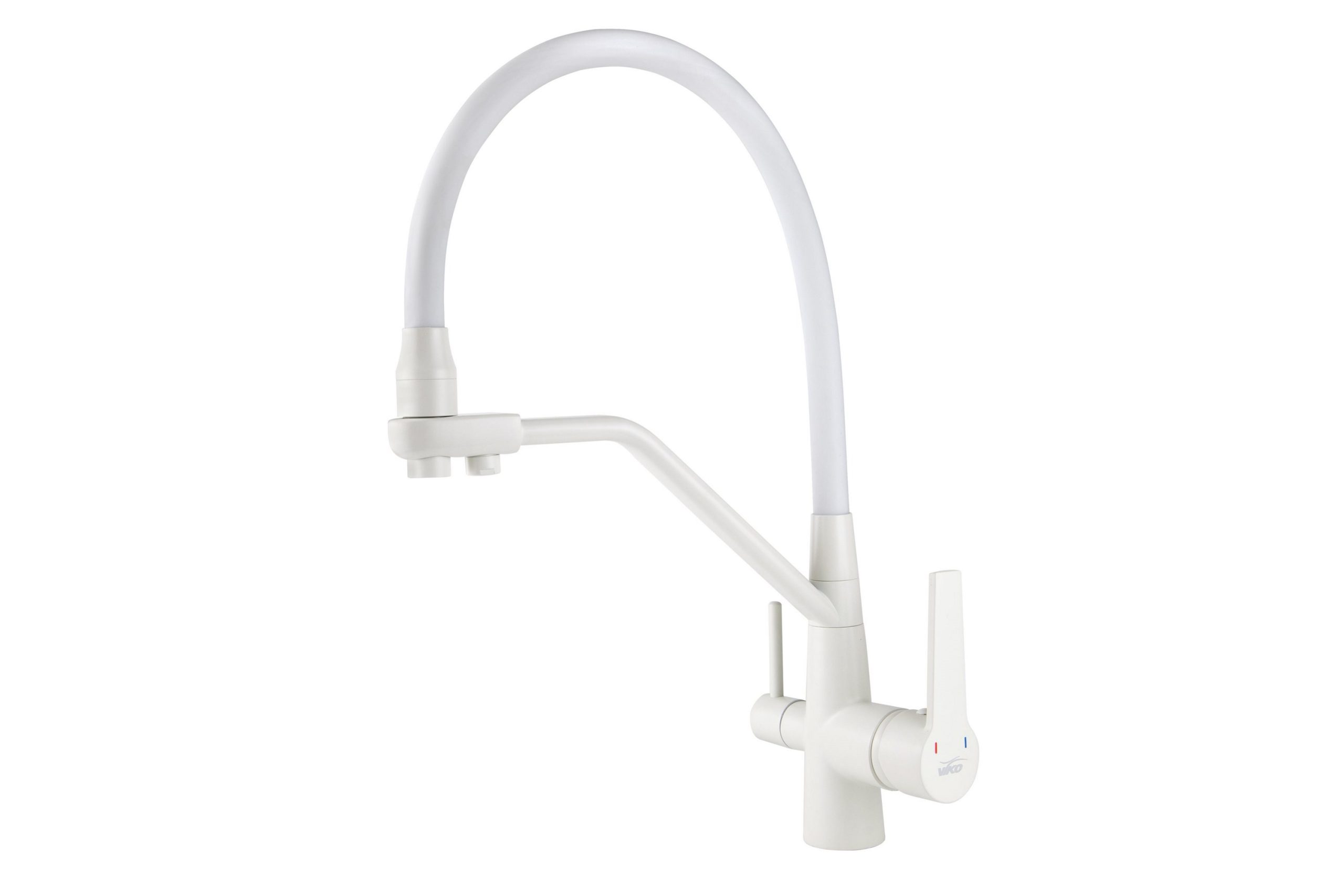 Смеситель VIKO кухня боковой под фильтр Ø35 (латунь) с гибким белым изливом, корпус: белый Смеситель VIKO кухня боковой под фильтр Ø35 (латунь) с гибким белым изливом, корпус: белый