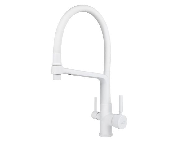 Смеситель VIKO кухня боковой под фильтр Ø35 с белым гибким изливом, корпус: белый (латунь)