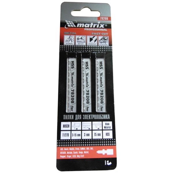 Пилка по металлу Т127D 75*3 мм HSS 3 штуки MATRIX 78208