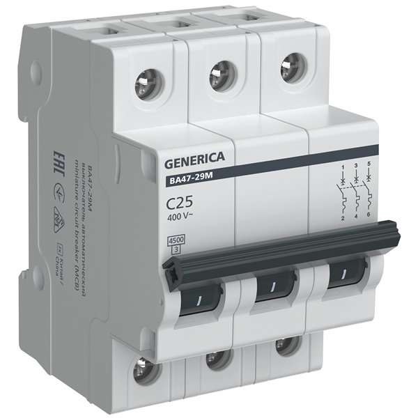 Авт. выкл. ВА47-29М 3P 25А 4,5кА C GENERICA