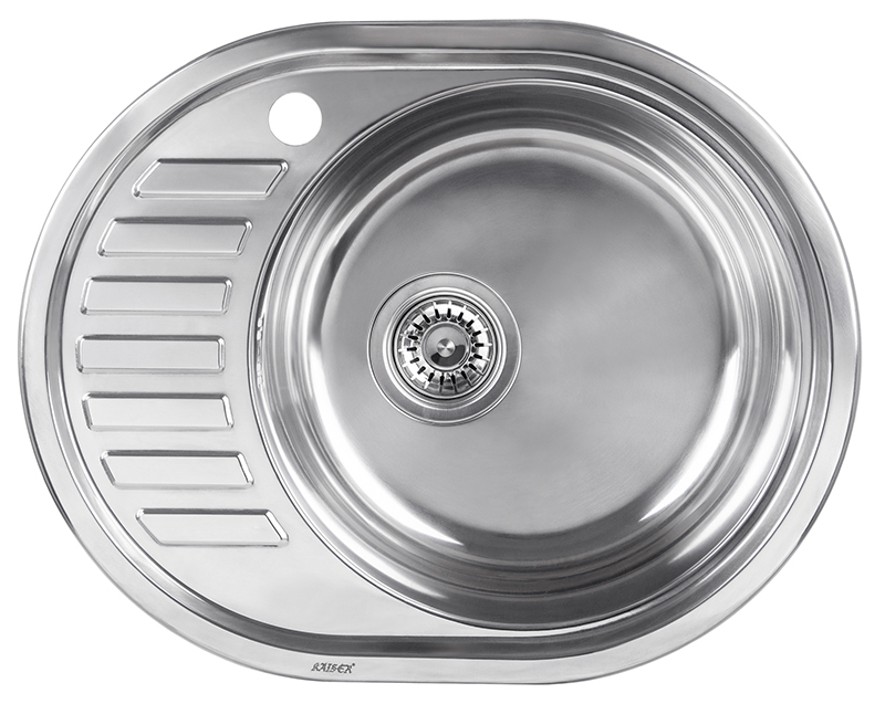 Мойка из нержавейки "KAISER" врезная 570*450*180*0.8mm хром правая/сифон