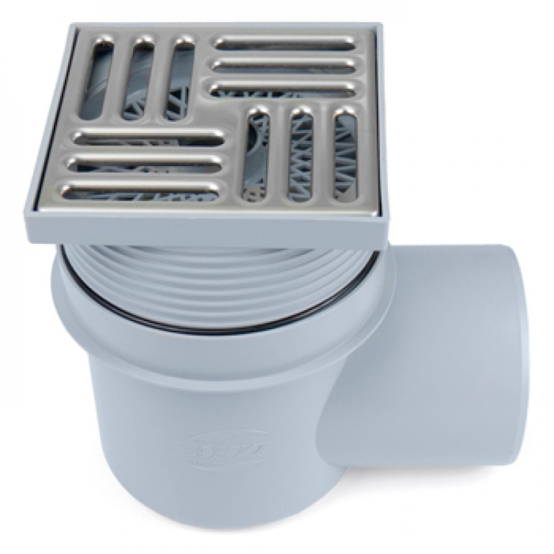 Трап горизонтальный выпуск 110мм 150*150мм решетка нерж. сталь сухой затвор